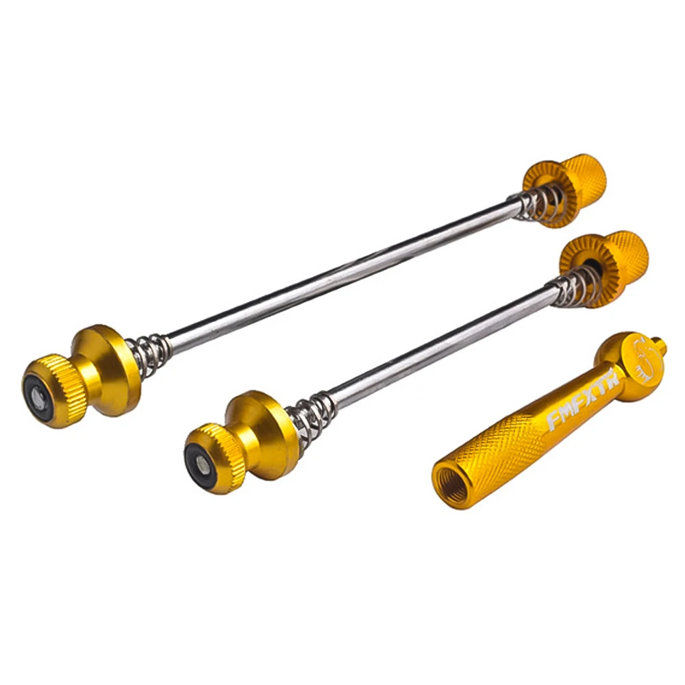 Gold MTB велосипед ступицы быстроразъемный полюс Противоугонный дорожный велосипед передний и задний вал стержни легкая, складная, алюминиевая винт из сплава - Цвет: Gold