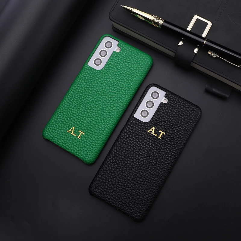luxury leather foil print custom initial name phone case for samsung galaxy a70 a7 2018 a50 s8 s9 s10 s21 personalization cover free global shipping