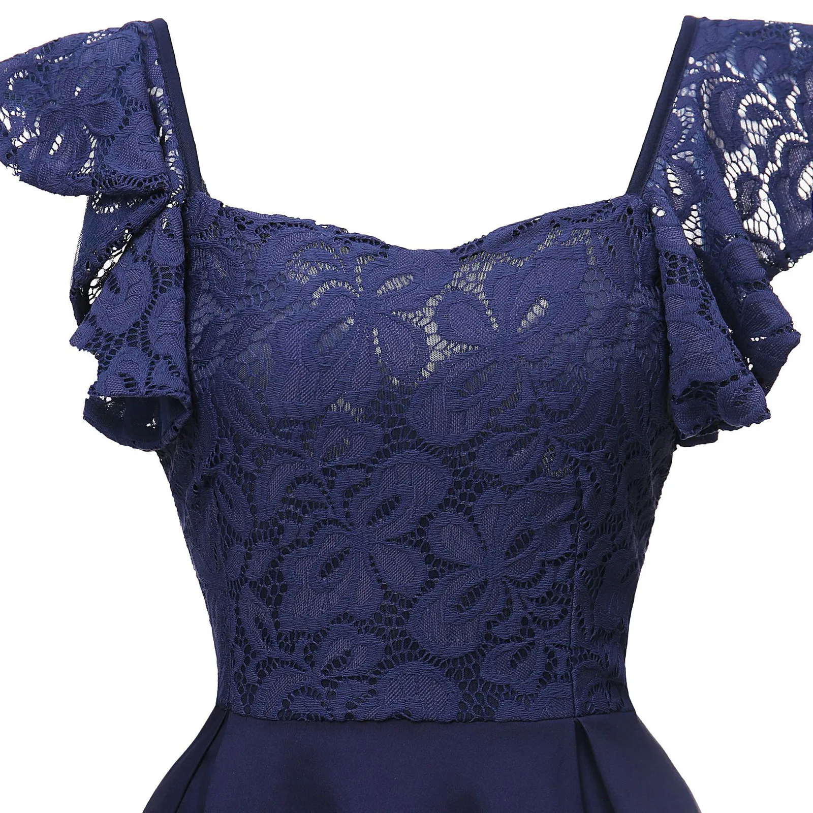 

2021 Fashion Formal Banquet Elegant Dresses Women's Solid Color High Waist Square Neck Lace Butterfly Sleeve Slim Lady Dress #29