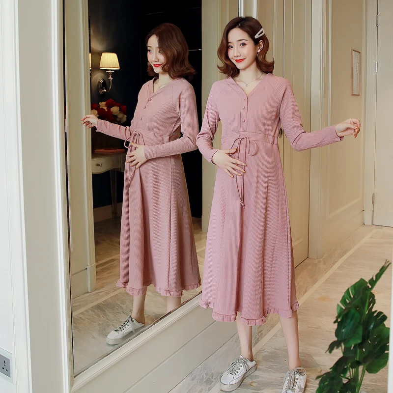 Беременности и родам Осенняя блузка с v-образным вырезом платье для кормящих