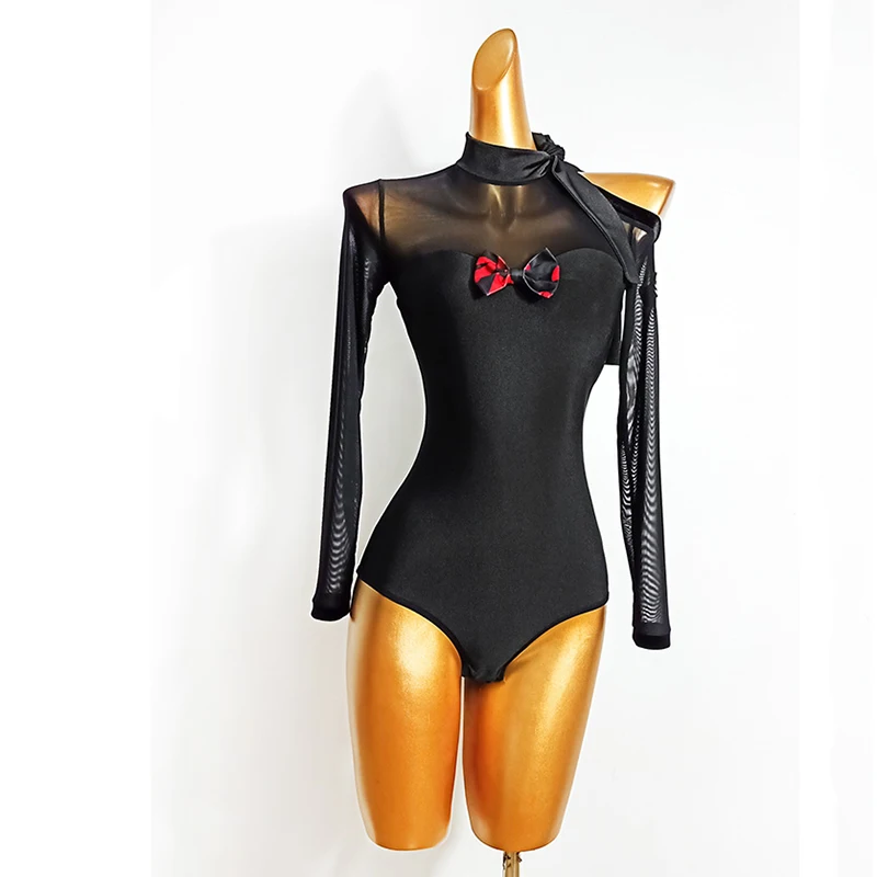 

Новый цельный топ для бальных танцев, соблазнительный боди для латиноамериканских танцев с длинным рукавом, современный купальник для валь...