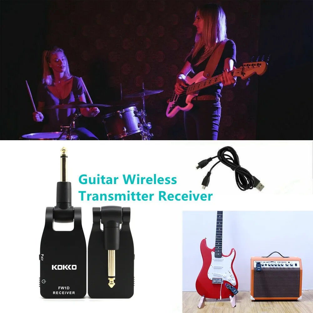

2.4GHZ FW1D Guitar Wireless System Transmitter Receiver USB Rechargeable 6 Channels Supports 6 Devices USB Cable Long Work Hours