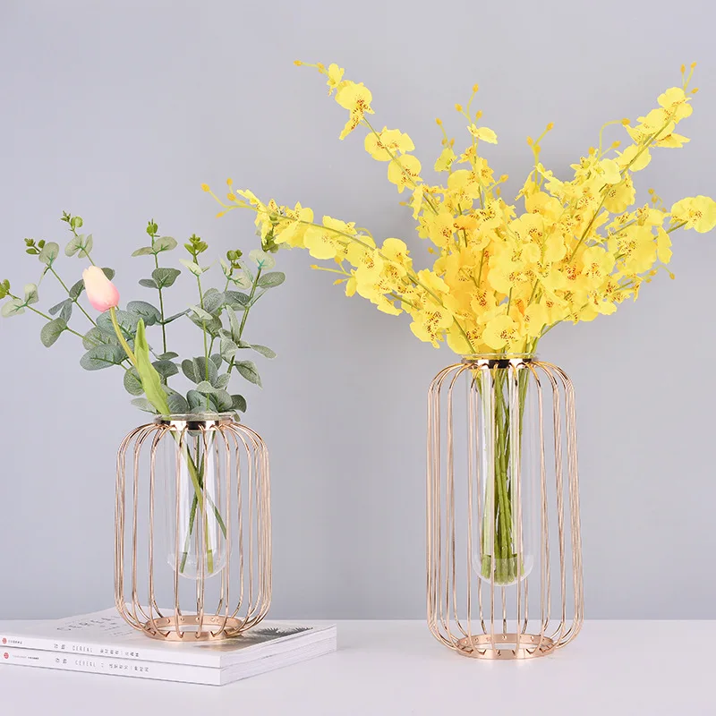 Скандинавская Золотая ваза с имитацией цветов для домашнего декора держатель