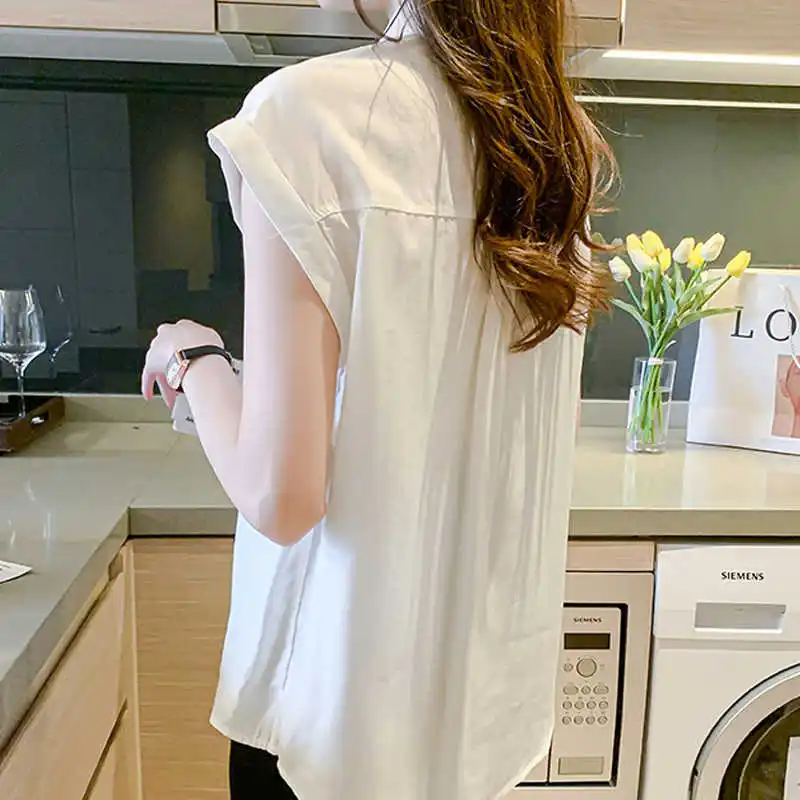 

Plus Size Summer Shirts Women Blouse Casual 2021 Chiffon Short Sleeve Vintage Top Women Clothing Office Lady Loose White Shirt