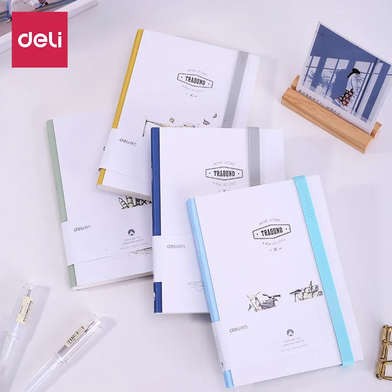 

Deli простой блокнот жесткий корпус дневник ins стиль маленький свежий и милый ручной блокнот запись встреч блокнот с фиксированной силиконов...