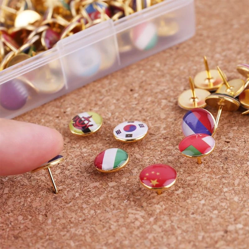 

194Pcs/box Map Tacks National Flag Glue Thumbtack Push Pins Notice Board Markers