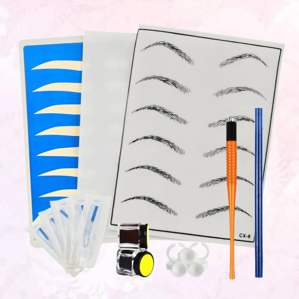 

Pen Set Tiny Manual Pen Practice Skin Blades Ink Cup Pencil Black and Dark Coffee Pigment (Silver)