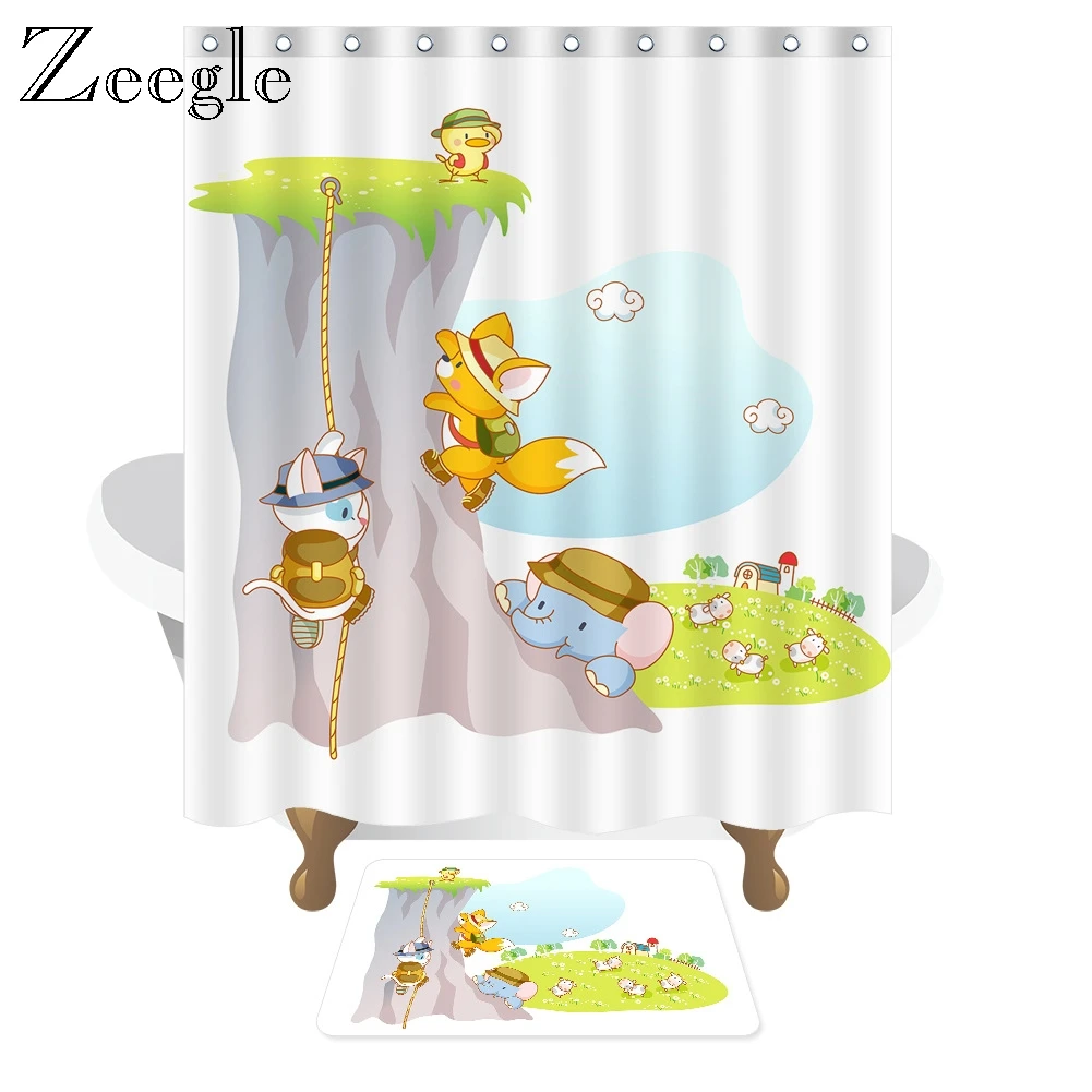 Zeegle Мультяшные животные набор ковриков для ванной коврик унитаза с занавеской