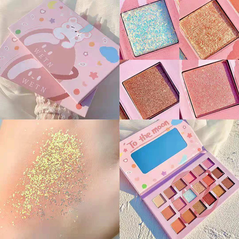 

WETN Bubble Bear 18 Colors Eyeshadow Palette Desert Rose Pearly Matte Eye Shadow Longlasting Flash Eye Makeup For Beginners QBMY
