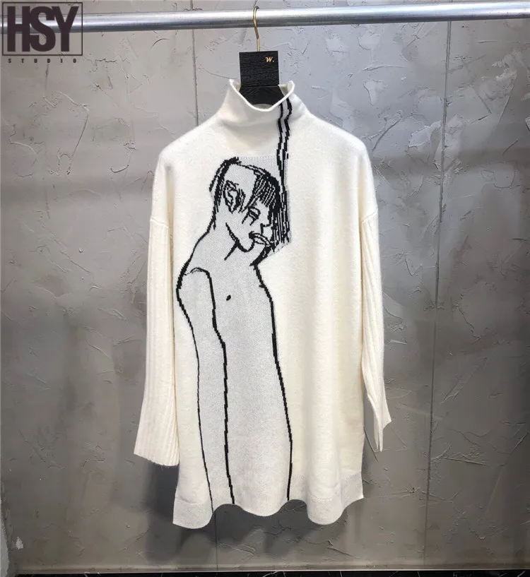【HSY】2019 Новый Модный женский топ с вышитым портретом и разрезом по бокам