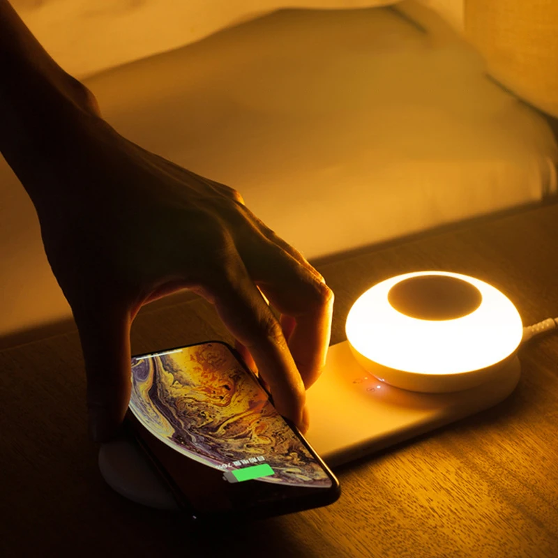 bedside lamp with mobile phone wireless charging led desk lamp separate magnetic touch dimming creative night light for bedroom free global shipping