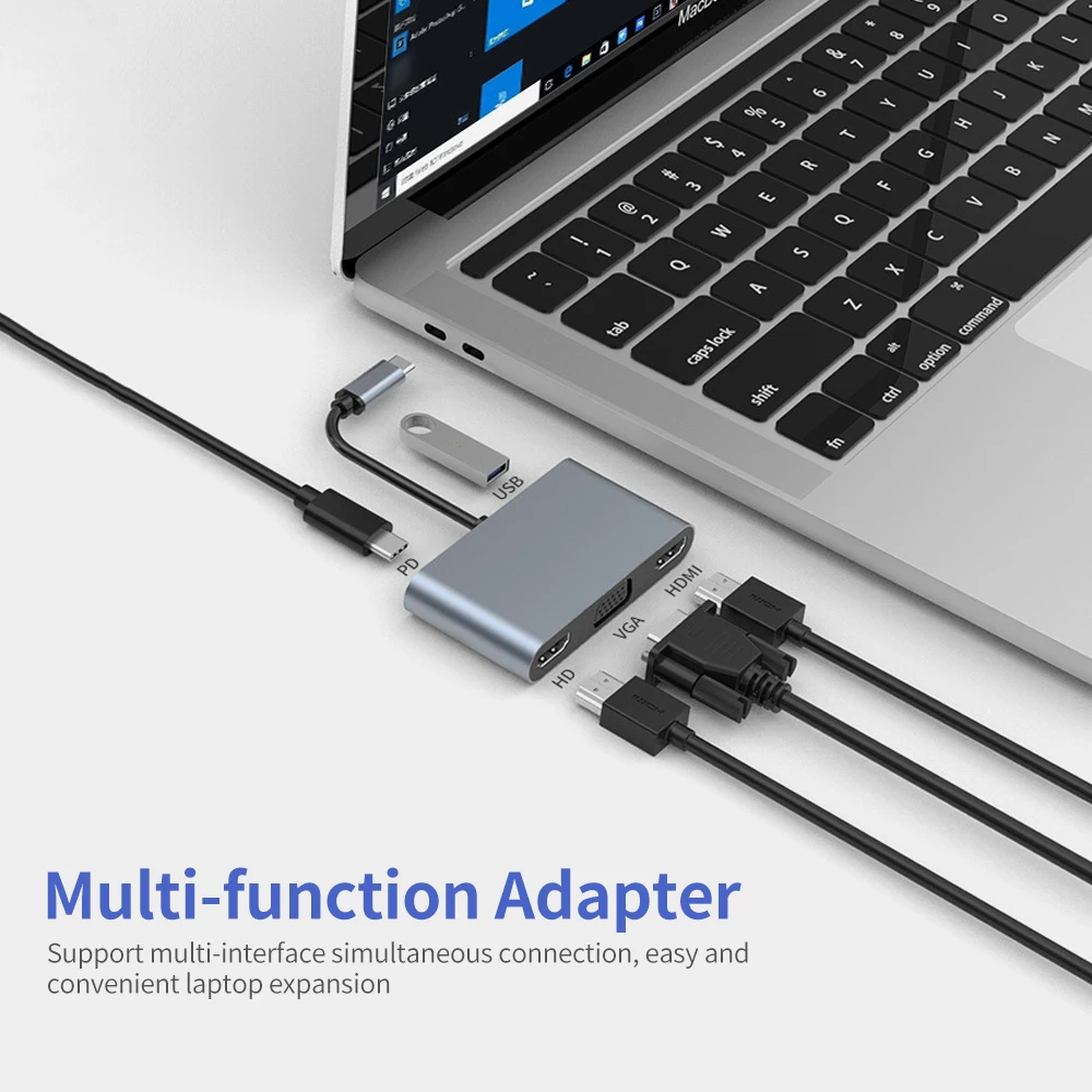 5 в 1 USB-C концентратор многофункциональный адаптер HDTV * 2 + VGA USB PD Поддержка