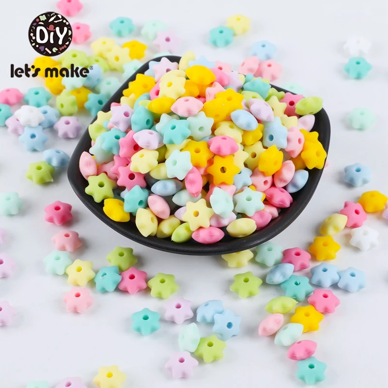 Let's Make-mordedor de silicona Mini Star para beb&eacute;, cuentas hexagonales para lactancia, dientes de silicona de Color caramelo, 50 Uds.-5