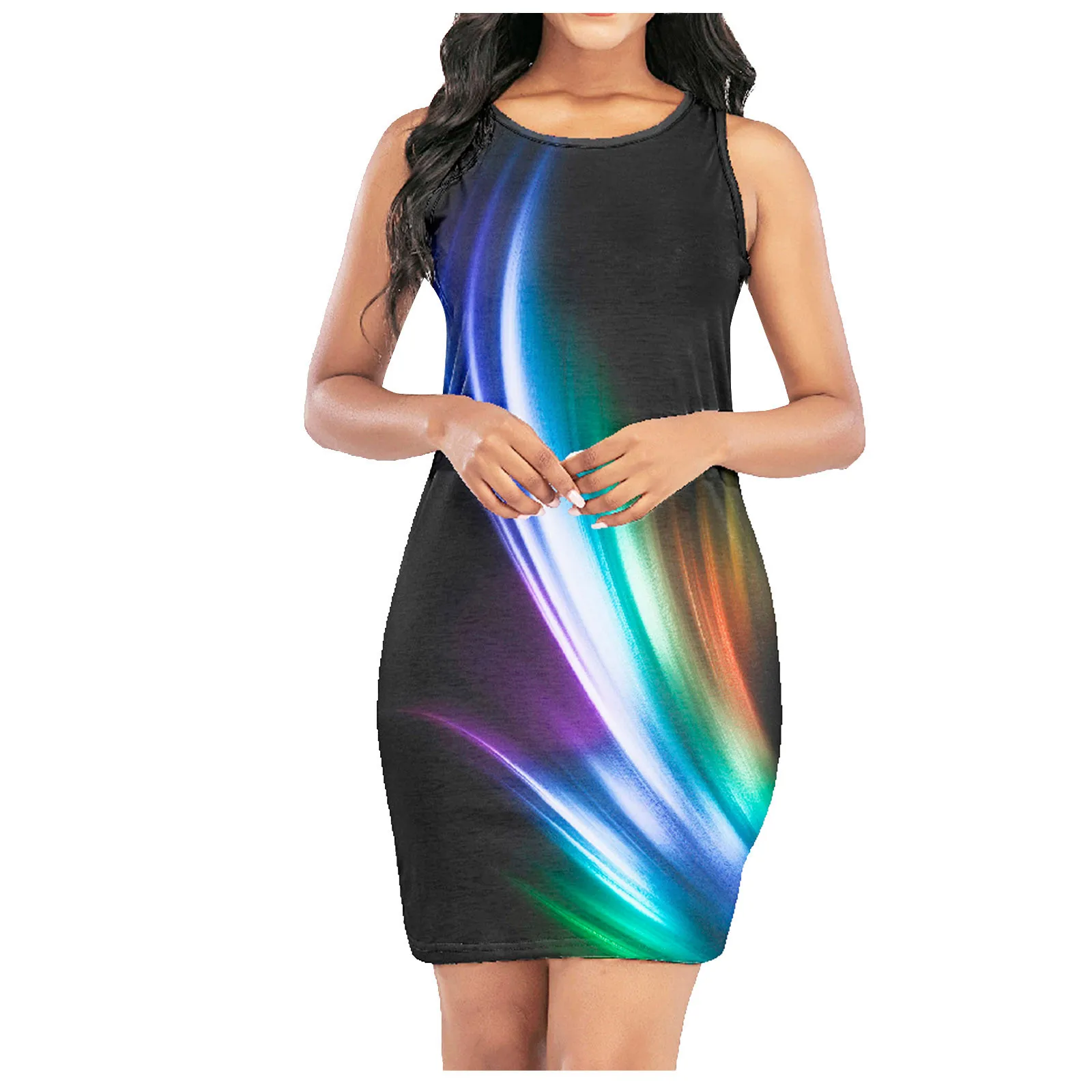 

Sagace Summer Women Dress Gradient Sleeveless Tank Top Short Dresses Mini Sundress Beach Dress Vestidos De Mujer Bodycon Dress