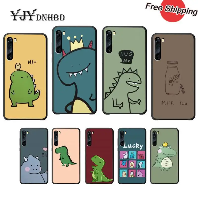 YJYDNHBD милый динозавр Мягкий ТПУ черный чехол для xiaomi redmi 4X 5 plus 6 6A 7 7A 8 8A 9 note 4 T pro max