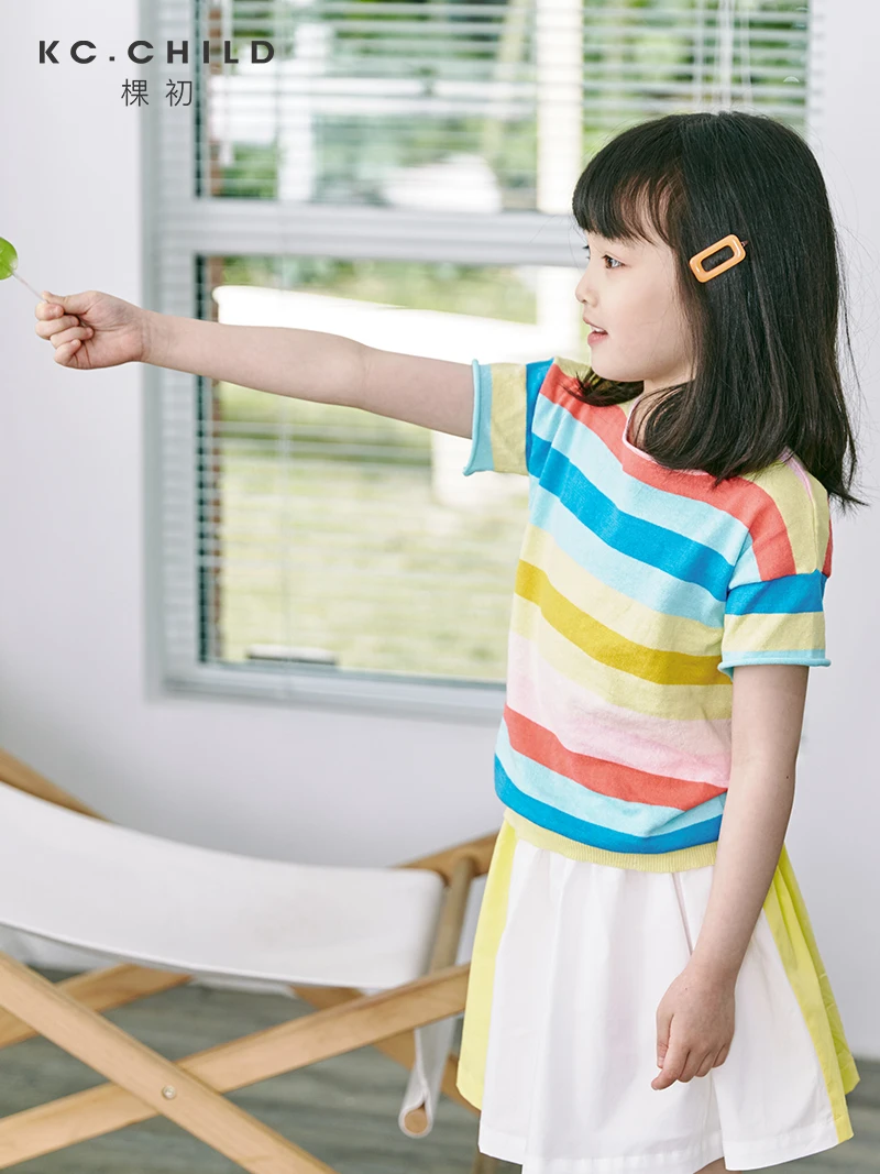 KC.Child/Новинка 2020 г. Блузка из хлопка для девочек Разноцветные детские вязаные топы