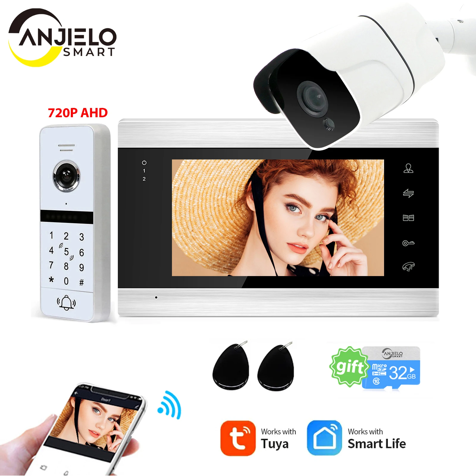 

Tuya Smart Wifi 7 Inch Video Intercom System With Video Door Bell Support Password Mobile Phone Control Unlock For Home Security