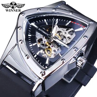winner irregular men military watch skeleton mens mechanical watches triangle automatic wristwatch black strap reloj hombre