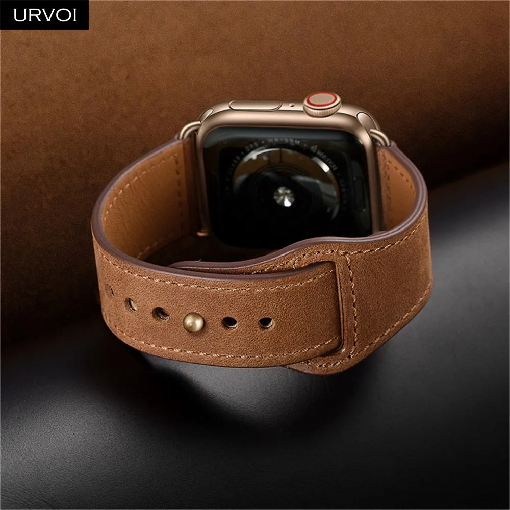 URVOI ремешок для apple watch серии 5/4 3, 2, 1, ремешок для наручных часов iWatch, большие размеры 40-44 мм спортивный ремешок из натуральной кожи Swift Pin& tuck ручной работы