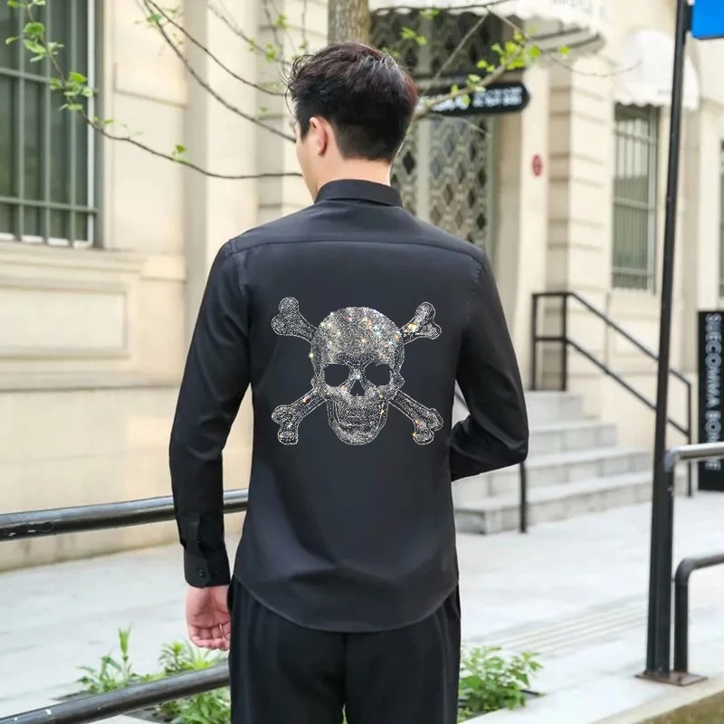 Новая Осенняя 3D блестящая рубашка с длинными рукавами и стразами дышащая