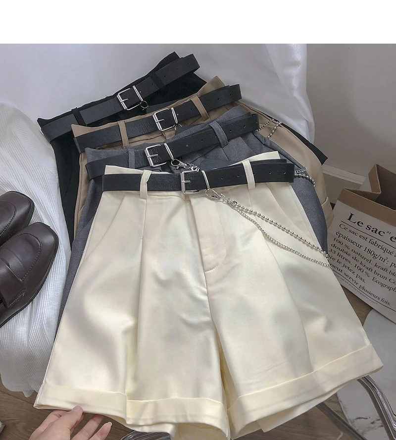 

2021 New Casual Comfortable Elegant Wild Shorts With Belt Women's Woolen Shorts Autumn Winter Slim Wide Leg A-line Shorts