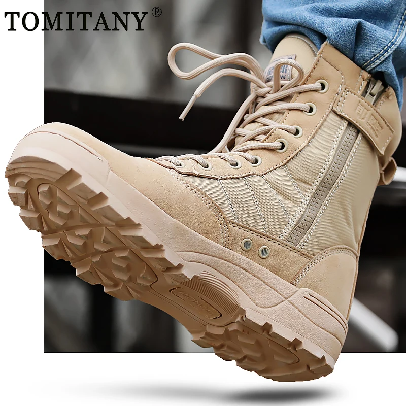 Men's Military Boot Combat Mens Camo Ankle Boots Tactical Big Size 36-47 Army Boot Male Shoes Work Safety Shoes Motocycle Boots