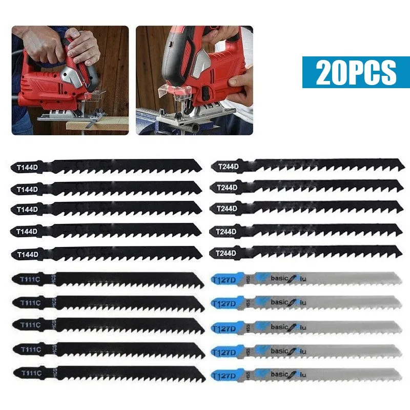

20pc 100mm Jig Saw Blades Set For Hardwood Special Material Board Metal Plate Cutting Speed Tools T144D/T244D/T127D/T111C