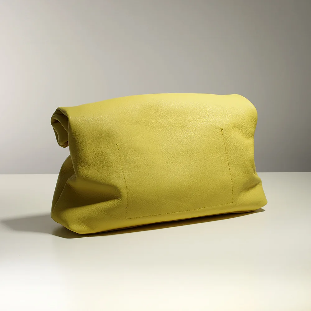 Новинка 2020 Сумочка Багет верхний слой из воловьей кожи желтый розовый клатч