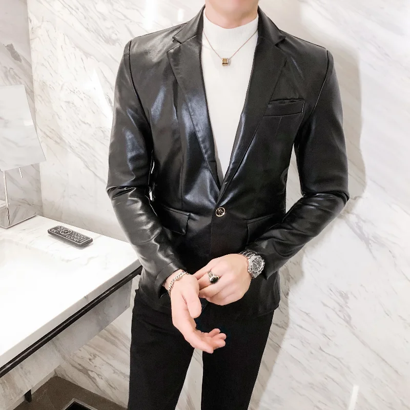 

Brand 2021New Fashion Leather Jacket Men's Collar Slim Biker Jacket High Quality Korean Coat Solid Color Jacket Size S-3XL