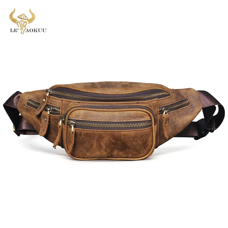 Thick Real Leather Male Cross-body Sling Chest Pack Design Travel Cigarette Phone Case Pouch Travel Fanny Waist Belt Bag Men 346
