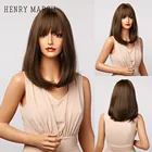 Женские синтетические парики с эффектом омбре henmargu, коричневые длинные прямые натуральные парики с челкой, термостойкие парики для косплея