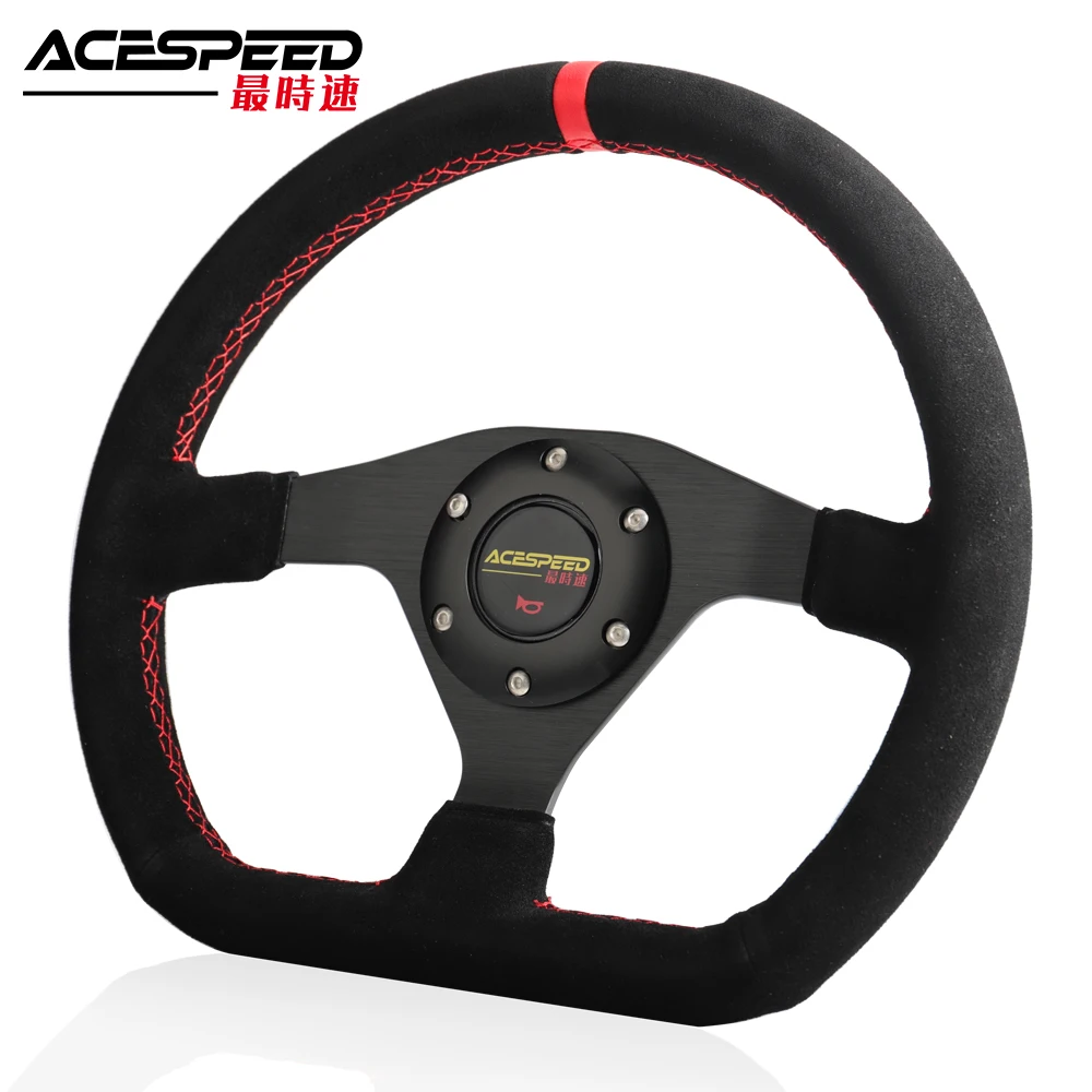 Новый 12 5 дюймов 320 мм руль Racing Drift из натуральной замши и кожи Красная строчка руля