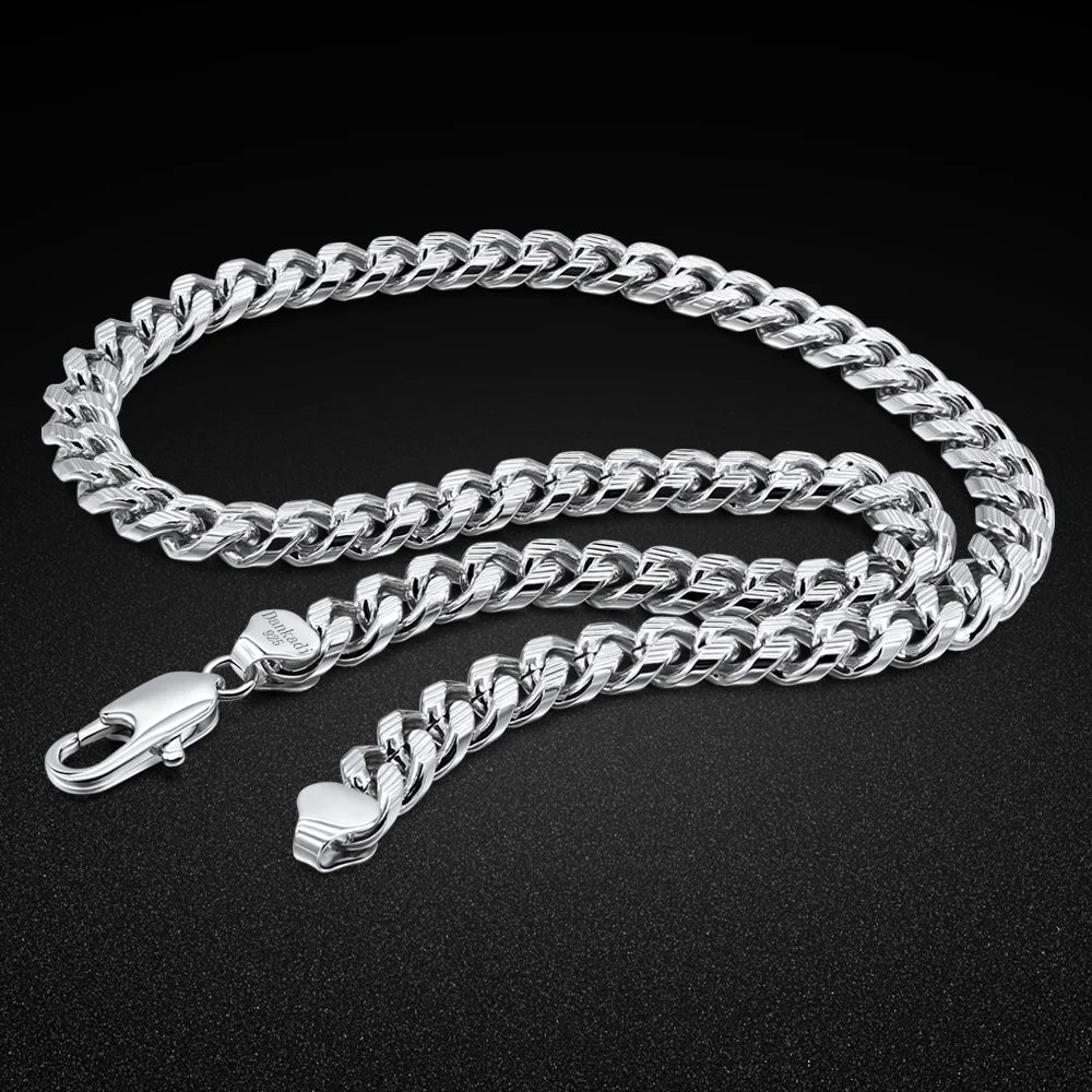 Classic Men's Jewelry Necklace 100% 925 Sterling Silver Necklace 10MM Cuban Chain Hip Hop Rock Accessories Birthday Gift