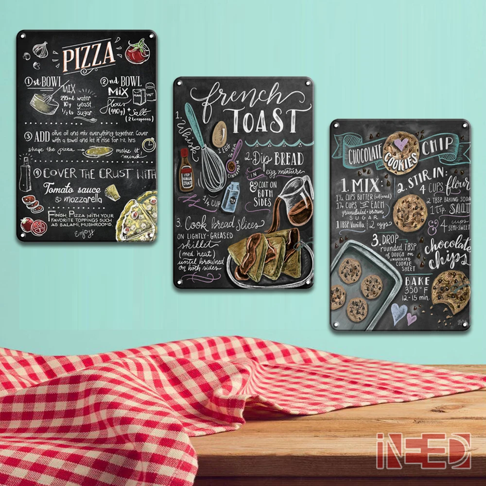 

3 PCS Fast Food Metal Sign Poster Vintage Wall Decor Retro Plaque Bar Accessories Metal Plate Home Room Decoration