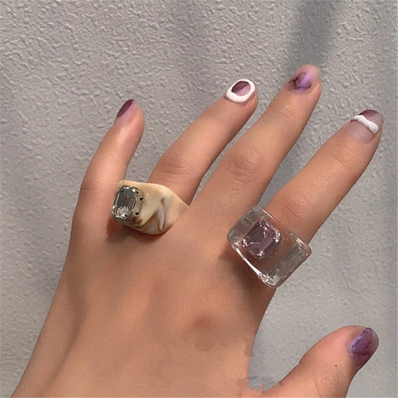 AOMU Корея коричневая прозрачная Акриловые стразы квадратное кольцо неправильные