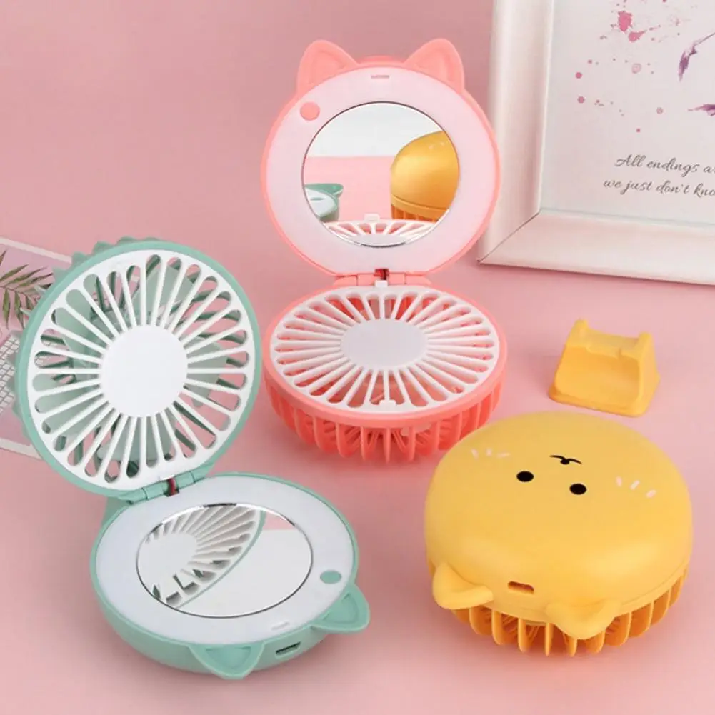 

Cute Cat Portable Mini Pocket Fan Rechargeable LED Fill Light with Makeup Mirror is portable for- you to put into the backpack,