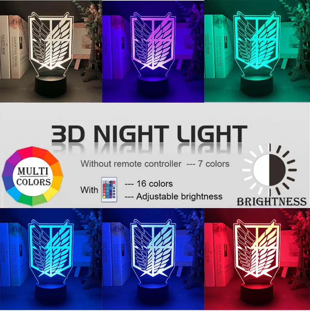 Ночсветильник с 3D иллюзией светодиодная подсветка Крылья Свободы 7 цветов