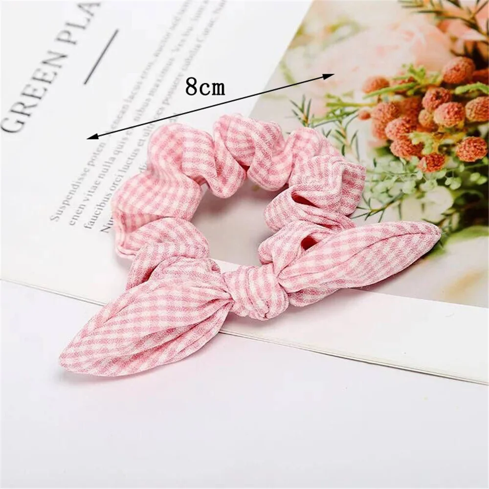 

2021 New Stylish Rabbit Ears Fashion Elastic Hair Bands Scrunchy Headband Girls Cute Bunny Hair Fabric Plaid Dot Accessories