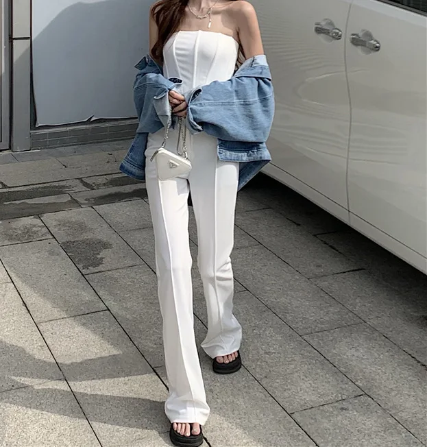 

Flare Pants Women Fashion Casual High Waist 2021 Summer Slim Elastic White Joggers Streetwear Elegant Ladies Trousers Clothing