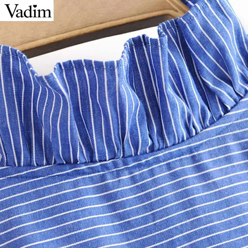 Vadim women stylish ruffled collar striped blouse oversized long sleeve shirt female fashion loose style tops LB428 |