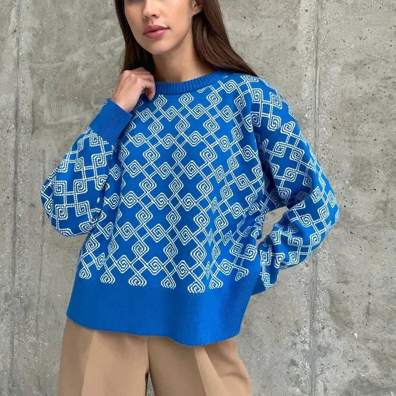 

New Women Checkered Print Knitted Sweater Pullovers Female Casual O Neck Tops 2022 Spring Autumn Fashion Long Sleeve Knitted
