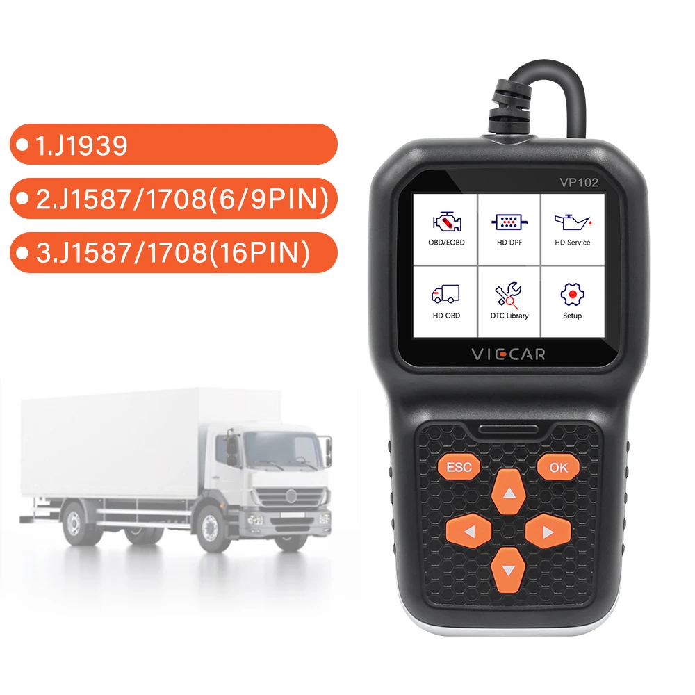 Диагностический прибор Viecar VP102 HD OBD/EOBD OBD2 считыватель кодов для грузовиков 12 В/24 В