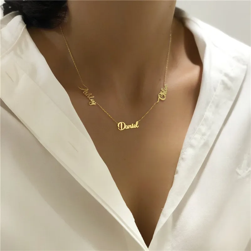 

Best Friends Vintage Custom 3 Name Necklace Love Heart Chokers Necklaces Nameplate Couple Family Jewelry GiftCollier Femme
