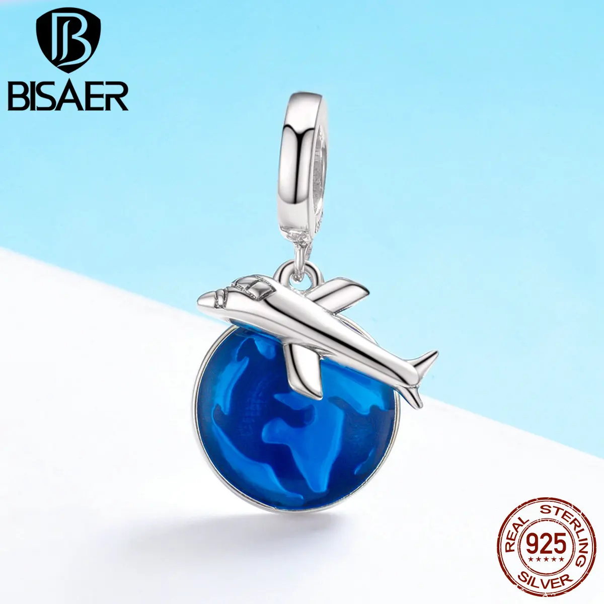 Подвеска BISAER из настоящего серебра 925 пробы мир приключений земля кулон самолет