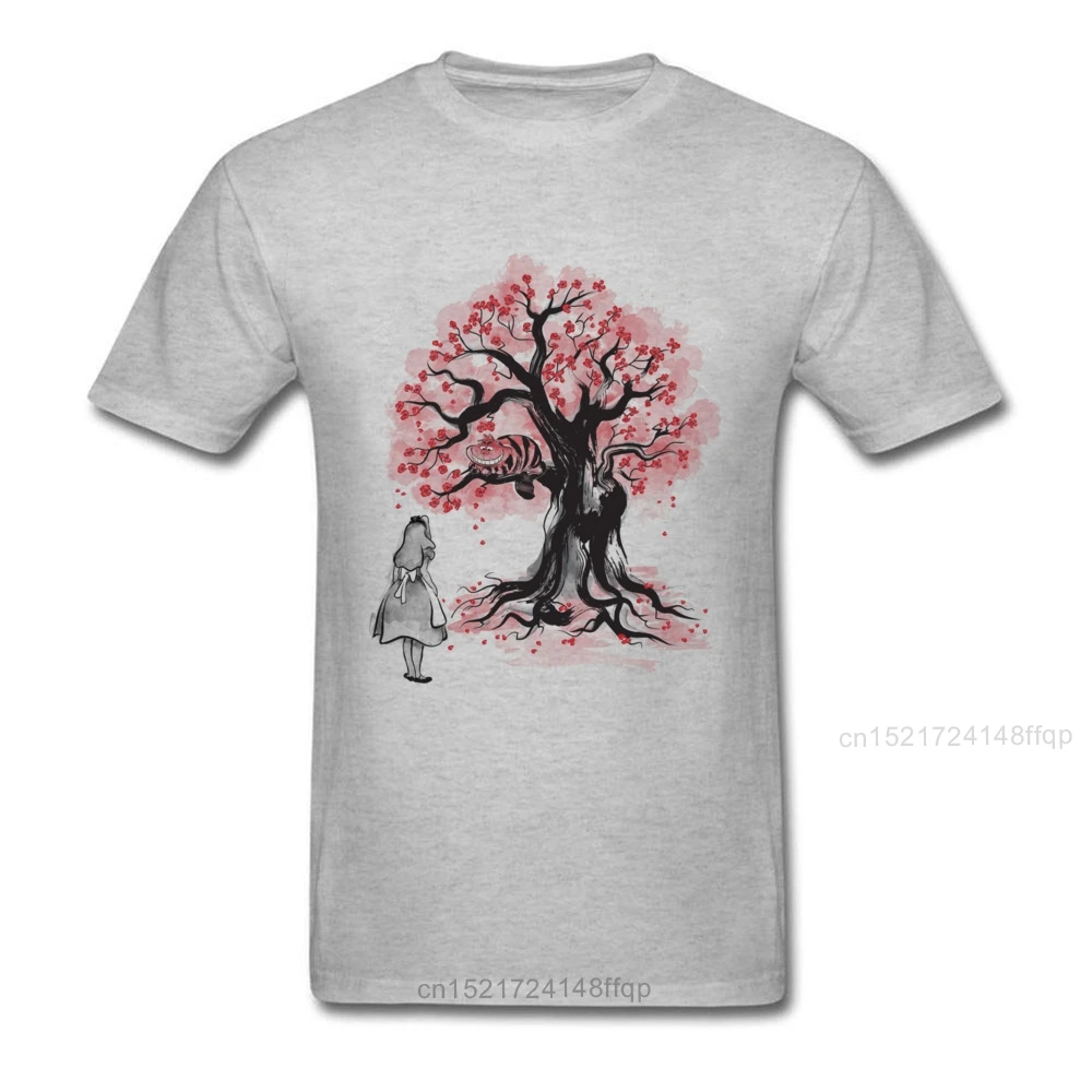 Мужская футболка в стиле Cheshires Tree sumi-e (Монохромный) с круглым вырезом и коротким