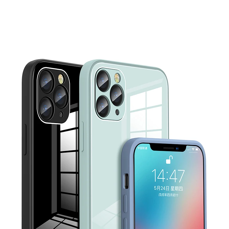 

Square Tempered Glass Phone Case For iPhone 11 12 Pro Max Anti-knock Baby Skin Fram Case For IPhone XS Max X XR 7 8 Plus Cover