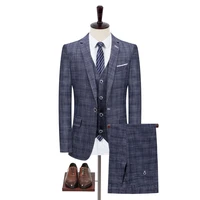 jackets vest pants2022 mens groom wedding dress plaid formal suits set men fashion casual business suit three piece