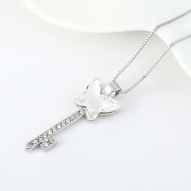 BAFFIN Butterfly Key Pendant Necklaces Crystals From Swarovski-Elements Fashion Silver Color Jewelry For Girls Women Gifts | Украшения и