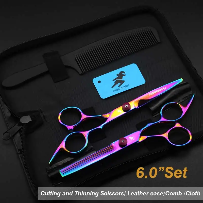 6inch Color Set Новинка, Профессиональные парикмахерские ножницы, набор ножниц для стрижки волос, парикмахерские ножницы высокого качества, 6,0 дюймов, цвет черный - Цвет: 6inch Color Set