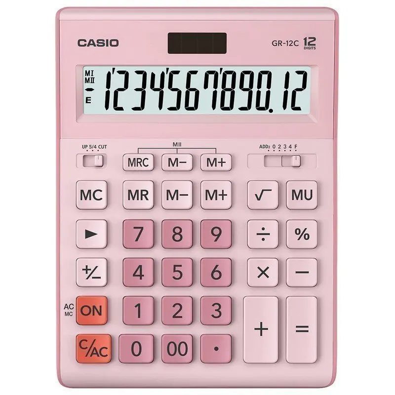 Калькулятор настольный CASIO GR-12С-PK (210х155 мм) 12 разрядов двойное питание РОЗОВЫЙ